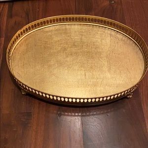 Vanity gold tone tray, painted wood and metal